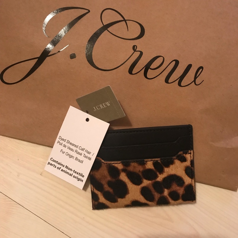 J. Crew Italian leather card case in calf hair